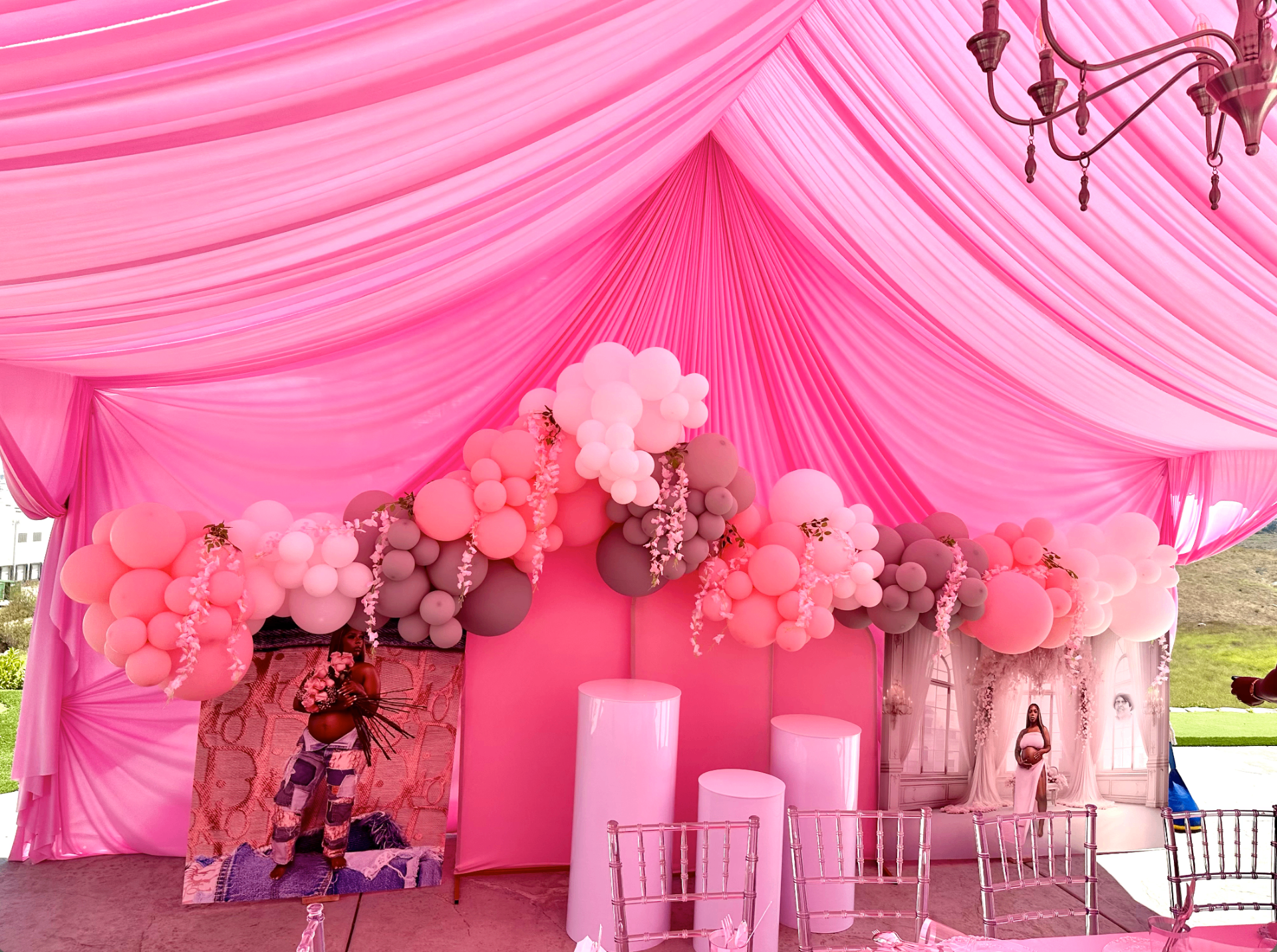 Pink draped tent celebration